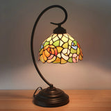 Baroque Metal Pink Floral Stained Glass Curvy Desk Lamp Image - 12