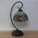 Baroque Metal Pink Floral Stained Glass Curvy Desk Lamp Image - 13