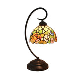 Baroque Metal Pink Floral Stained Glass Curvy Desk Lamp Image - 15