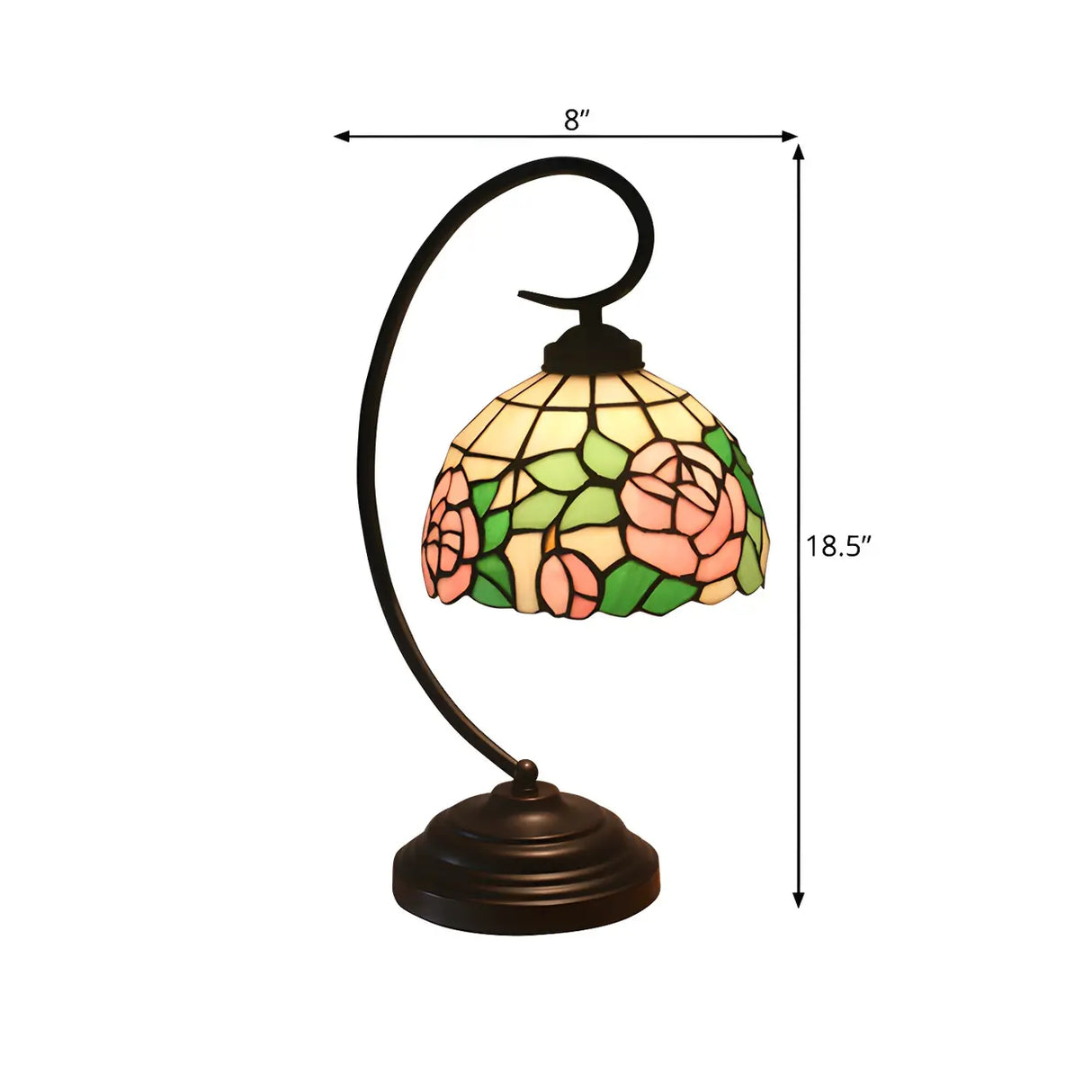 Baroque Metal Pink Floral Stained Glass Curvy Desk Lamp 