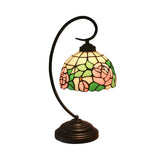 Baroque Metal Pink Floral Stained Glass Curvy Desk Lamp Image - 3