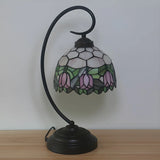 Baroque Metal Pink Floral Stained Glass Curvy Desk Lamp Image - 9