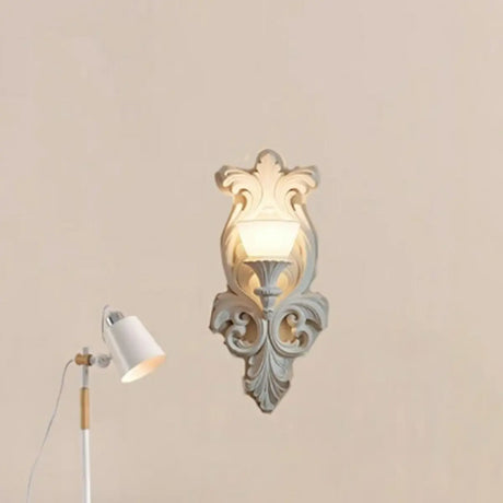 Baroque Ornate White Gypsum Design LED Wall Sconce Image - 2