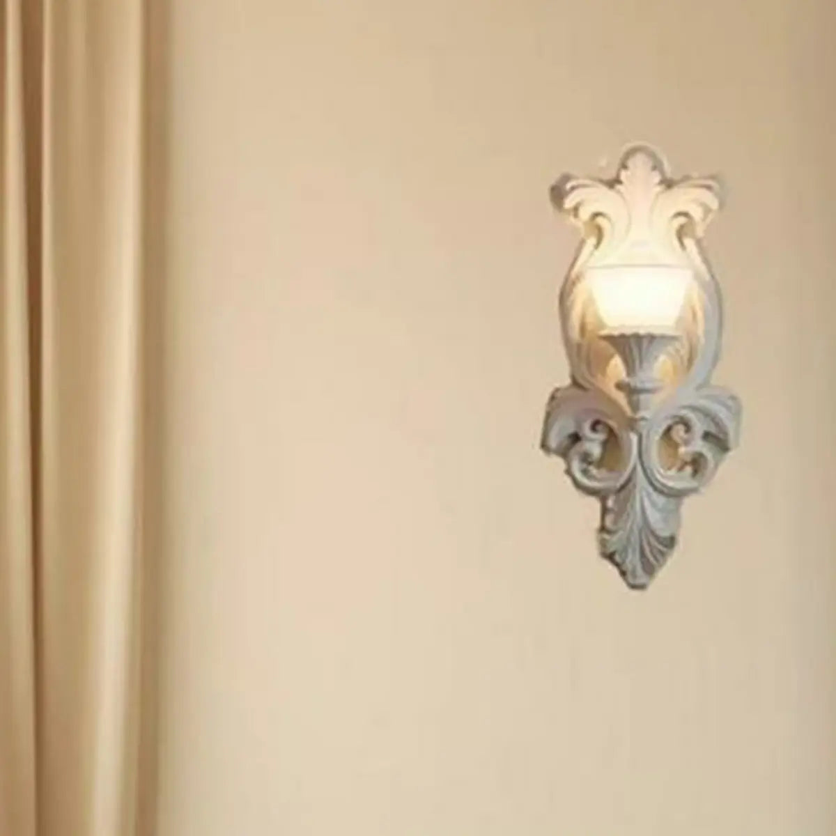 Baroque Ornate White Gypsum Design LED Wall Sconce Image - 3