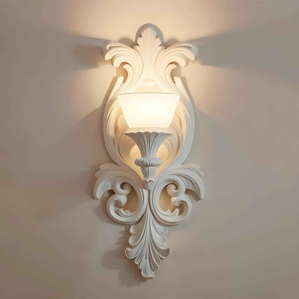 Baroque Ornate White Gypsum Design LED Wall Sconce Image - 4