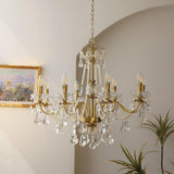 Baroque Vintage Brass Pearl Crystal Candelabra Chandelier Image - 6