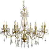 Baroque Vintage Brass Pearl Crystal Candelabra Chandelier Image - 7