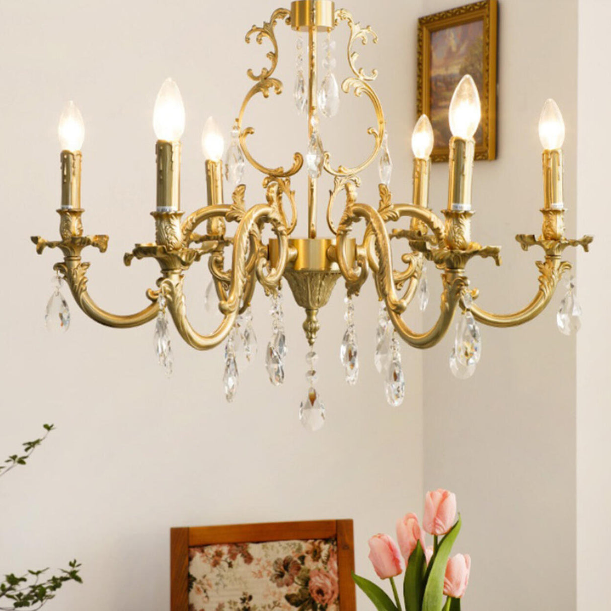 Baroque Vintage Gold Crystal Candelabra Chandelier Image - 15