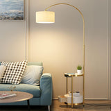 Barrel Adjustable Arched Floor Lamp with Side Table Image - 1