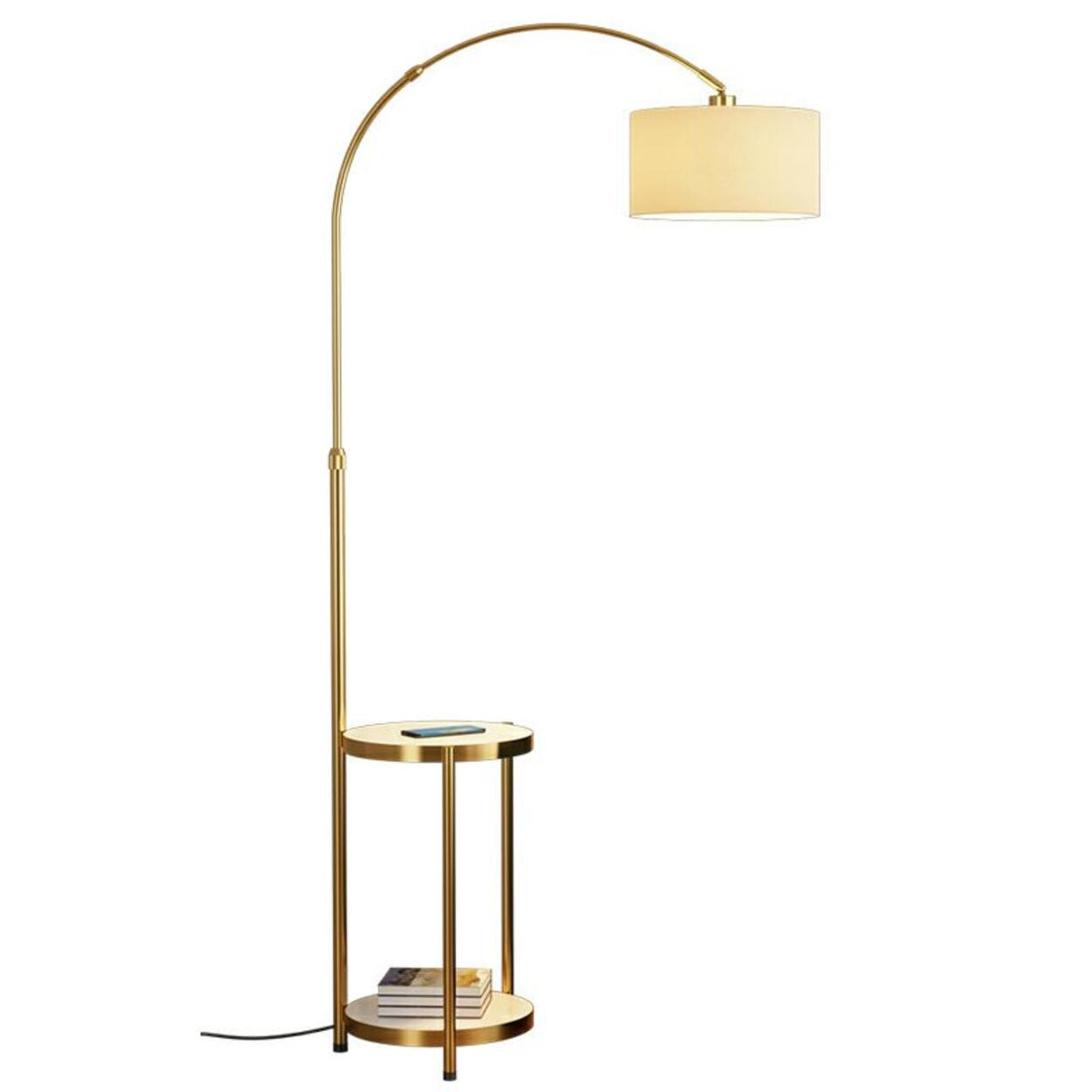 Barrel Adjustable Arched Floor Lamp with Side Table Image - 9