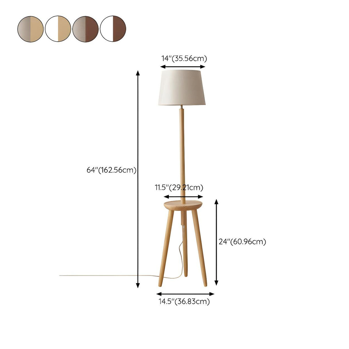 Barrel Wooden Tripod Floor Lamp with Side Table 