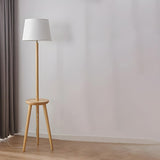 Barrel Wooden Tripod Floor Lamp with Side Table Image - 3