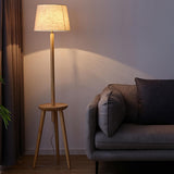 Barrel Wooden Tripod Floor Lamp with Side Table Image - 6