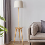 Barrel Wooden Tripod Floor Lamp with Side Table Image - 8