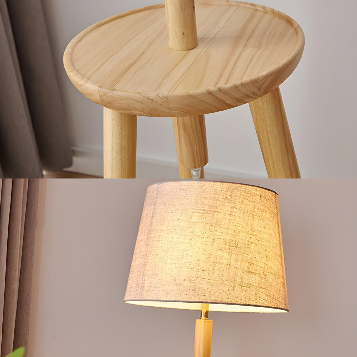 Barrel Wooden Tripod Floor Lamp with Side Table Image - 9