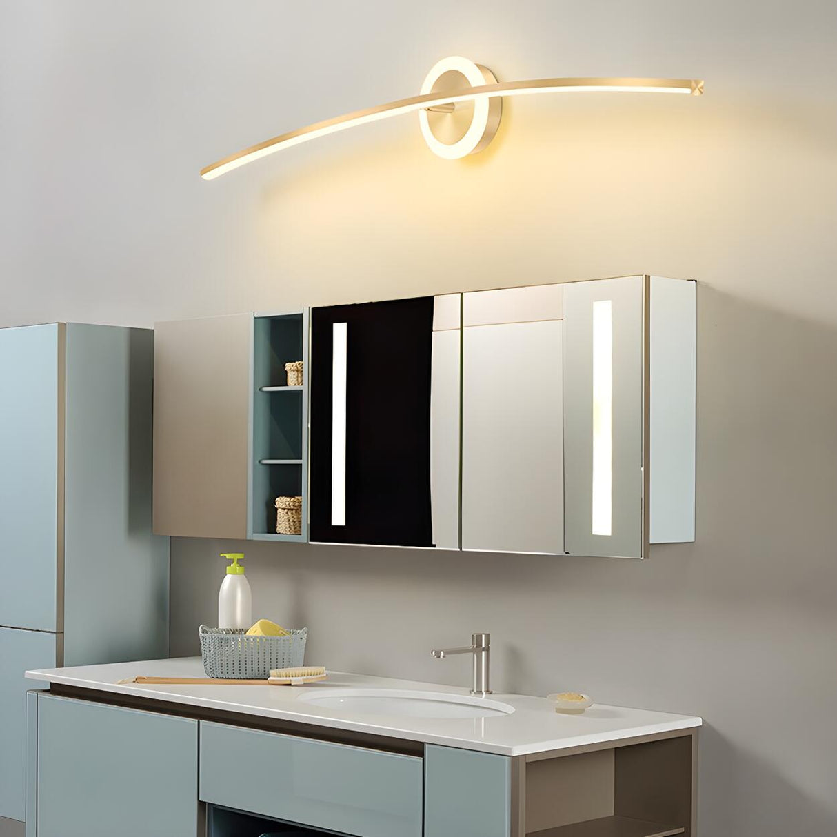 Bathroom Creative Minimalist Curved Strip Vanity Light Image - 16