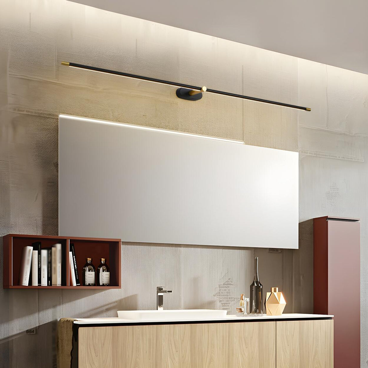 Bathroom Minimalist Gold Linear Metal Vanity Light Image - 4