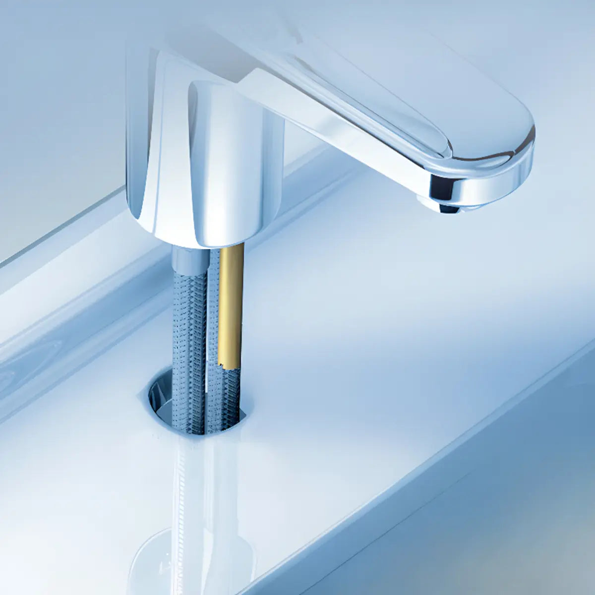 Bathroom Silver Low Arc Design Copper Valve Included Faucet Image - 6