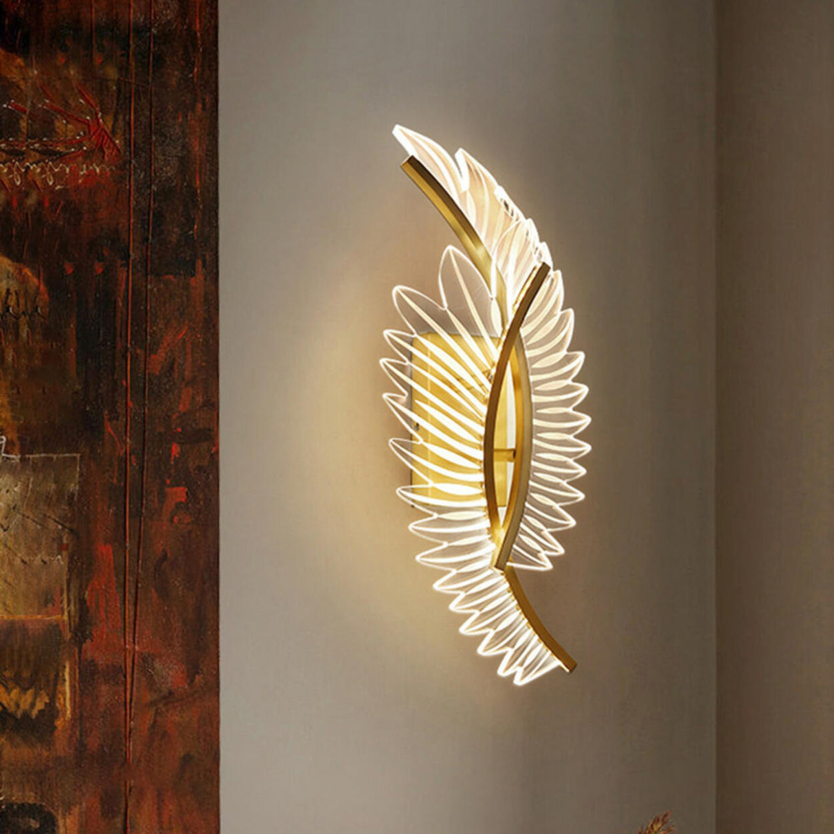 Beautiful Acrylic Gold Leaf LED Wall Sconce Light Image - 1