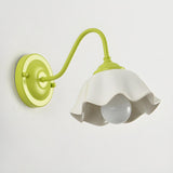 Beautiful Green Flower Wavy White Shade Wall Sconce Image - 8