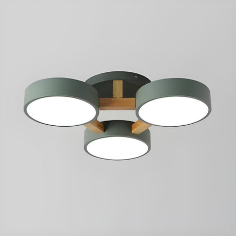 Bedroom 3-Head Green Drum LED Semi-Flush Mount Light Image - 2