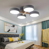 Bedroom 4-Head Grey Round Semi-Flush Mount Ceiling Lamp Image - 1