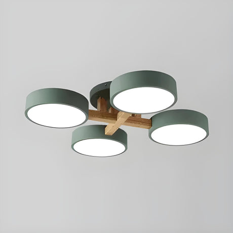 Bedroom 4-Head Grey Round Semi-Flush Mount Ceiling Lamp Image - 2