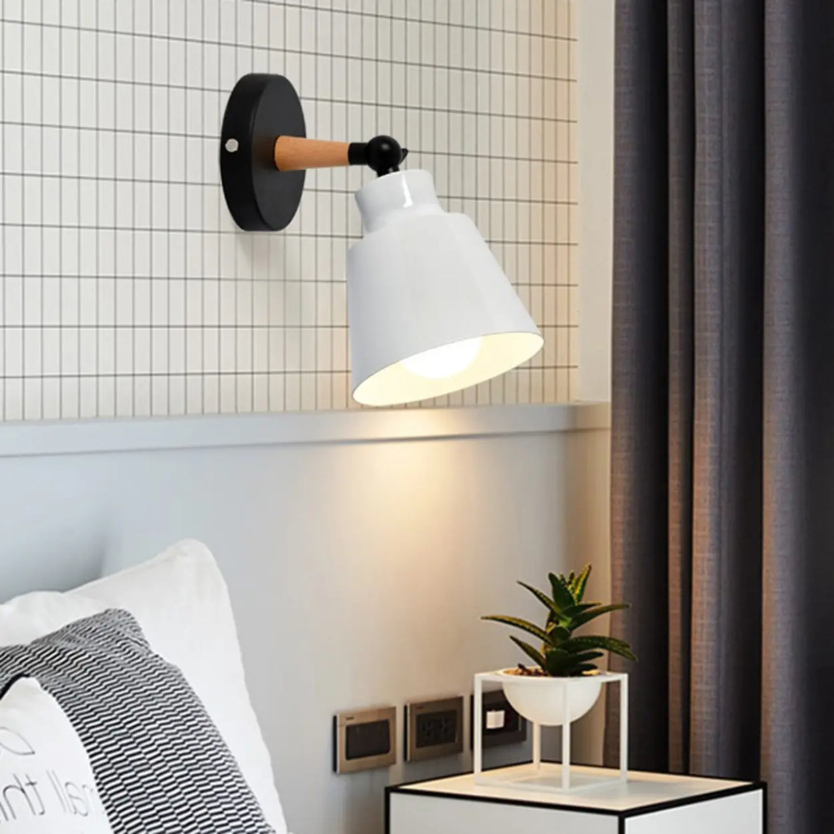 Bedroom Adjustable Grey Cone Metal LED Wall Sconce Image - 6