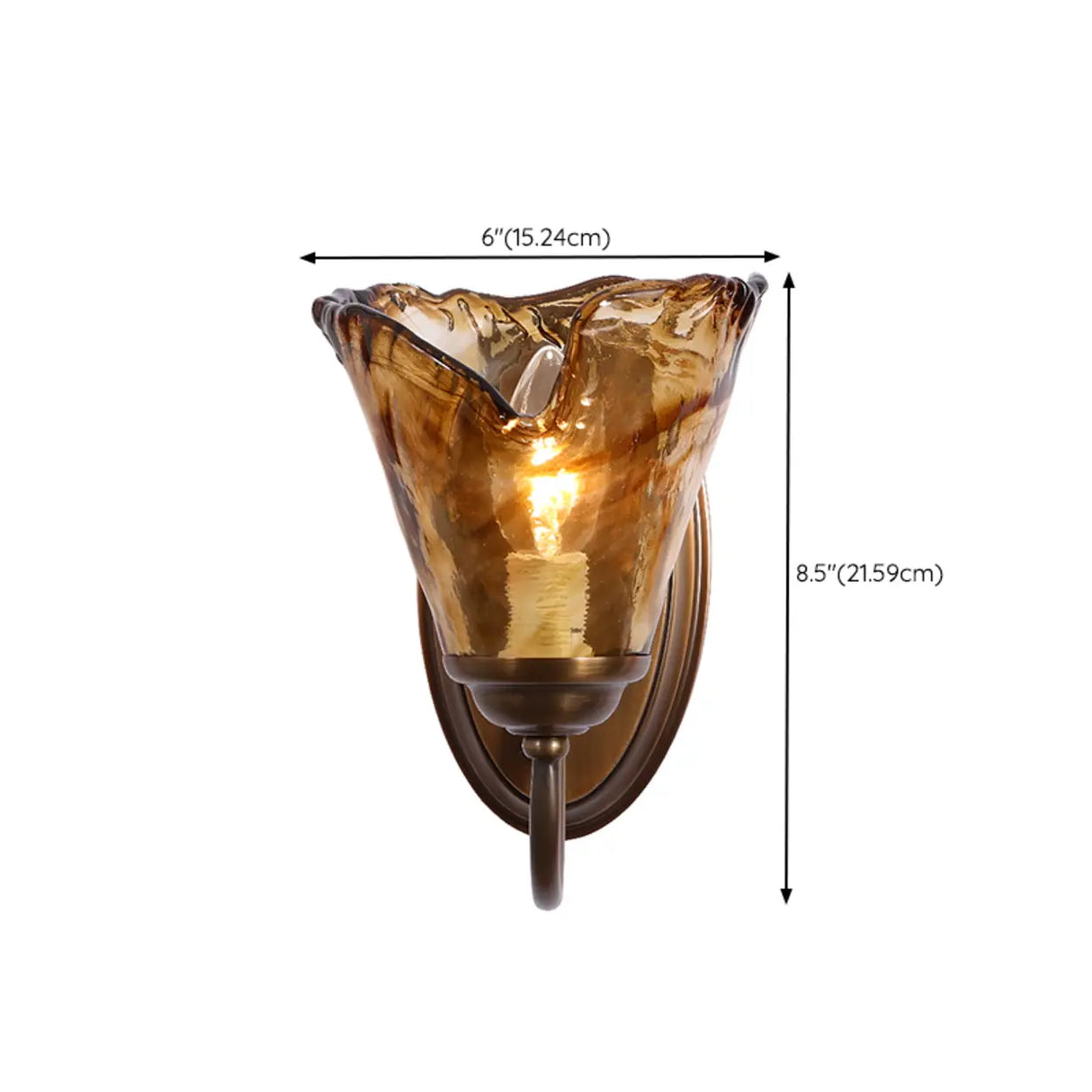 Bedroom Amber Glass Flower Metal Wall Sconce Light 