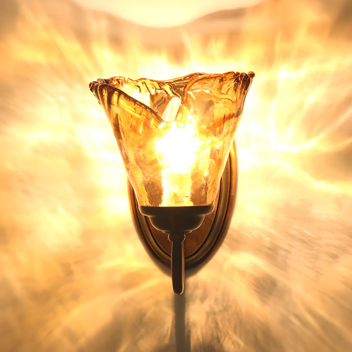 Bedroom Amber Glass Flower Metal Wall Sconce Light Image - 4