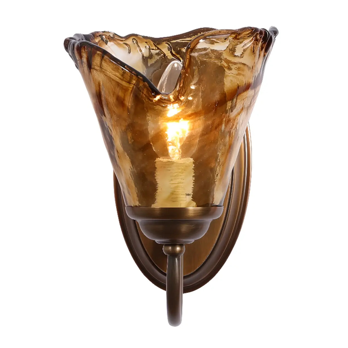 Bedroom Amber Glass Flower Metal Wall Sconce Light Image - 5