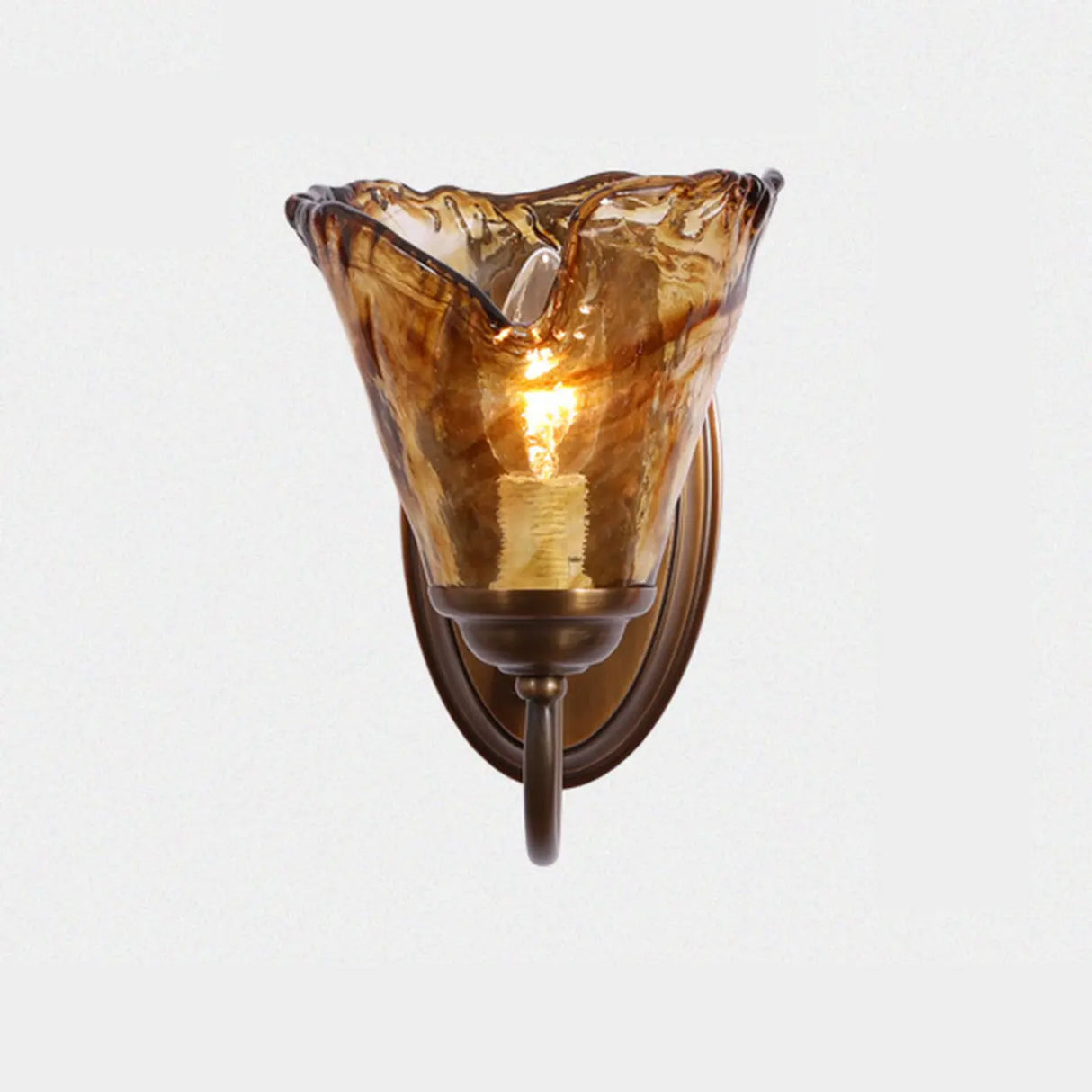 Bedroom Amber Glass Flower Metal Wall Sconce Light Image - 6