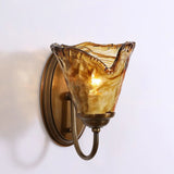 Bedroom Amber Glass Flower Metal Wall Sconce Light Image - 7