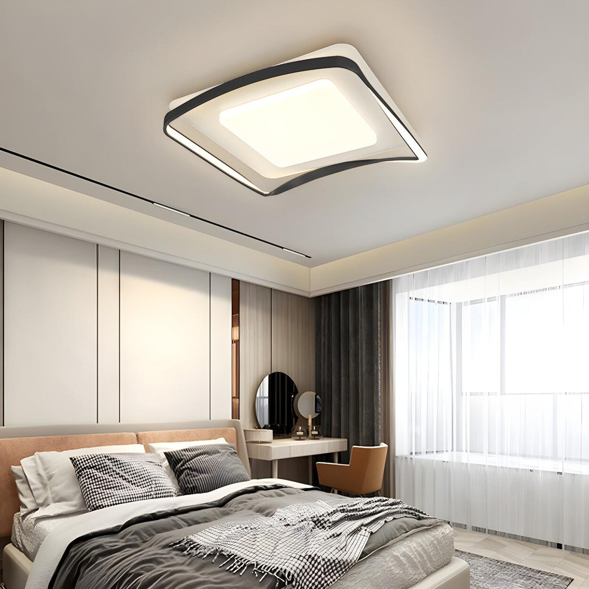 Bedroom Arc Square Resin LED Flush Mount Ceiling Light Image - 11