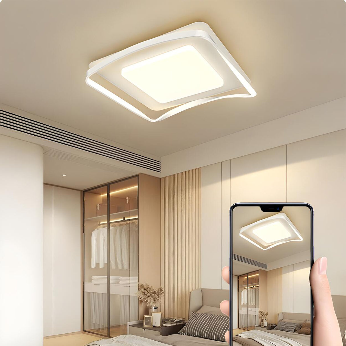 Bedroom Arc Square Resin LED Flush Mount Ceiling Light Image - 12