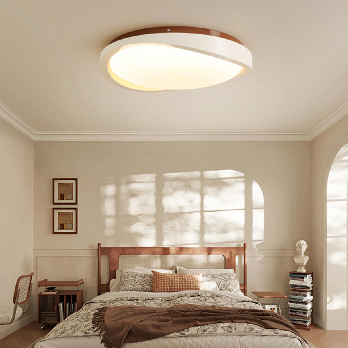 Bedroom Asymmetrical Art White LED Flush Mount Light Image - 1