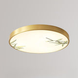 Bedroom Bamboo Green-White Circle Flush Mount Light Image - 12