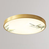 Bedroom Bamboo Green-White Circle Flush Mount Light Image - 13