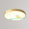 Bedroom Bamboo Green-White Circle Flush Mount Light Image - 5