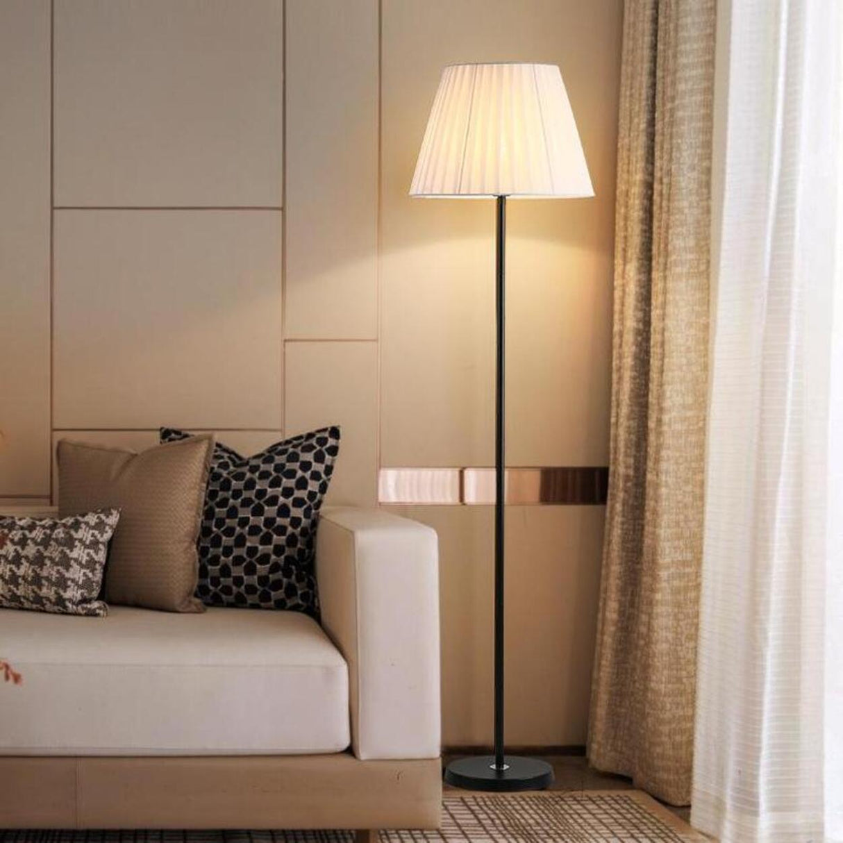 Bedroom Barrel Elegant White Column Floor Lamp Image - 2