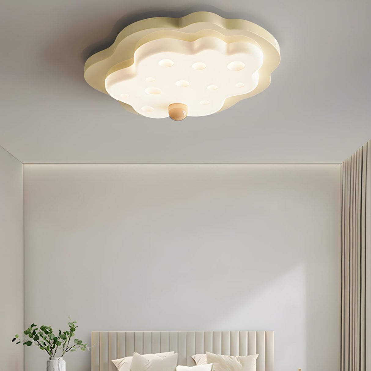 Bedroom Beige Arc Cloud Cheese LED Flush Mount Light Image - 1