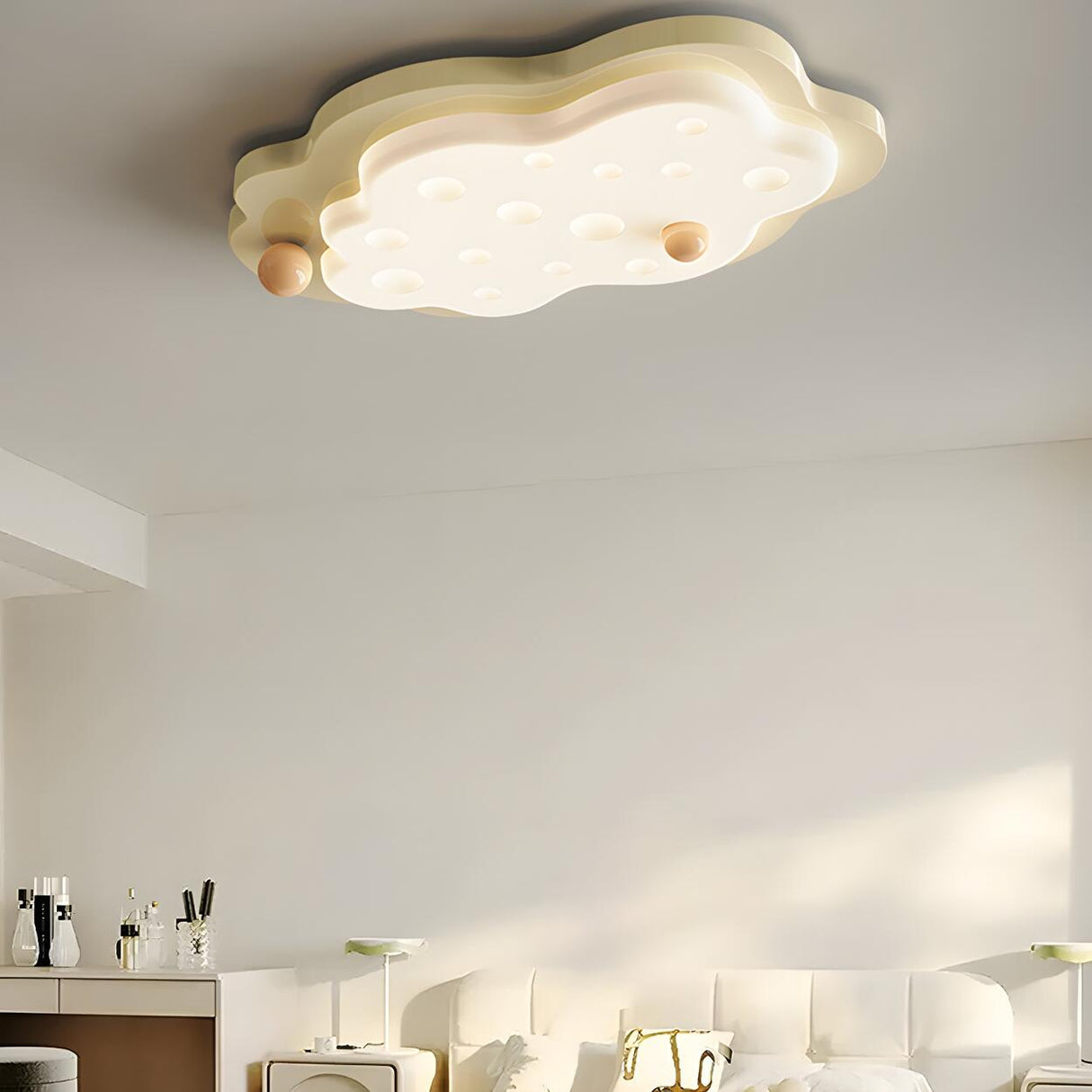 Bedroom Beige Arc Cloud Cheese LED Flush Mount Light Image - 4