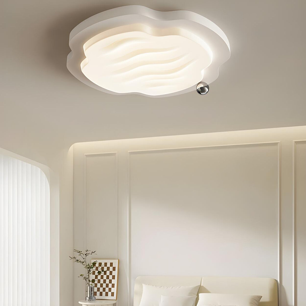 Bedroom Beige Arc Cloud Cheese LED Flush Mount Light Image - 8