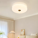 Bedroom Beige Drum Glass LED Flush Mount Ceiling Light Image - 3