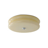 Bedroom Beige Drum Glass LED Flush Mount Ceiling Light Image - 6