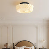 Bedroom Beige Drum White Glass Flush Mount Ceiling Lamp Image - 1