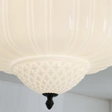 Bedroom Beige Drum White Glass Flush Mount Ceiling Lamp Image - 10