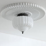 Bedroom Beige Drum White Glass Flush Mount Ceiling Lamp Image - 12