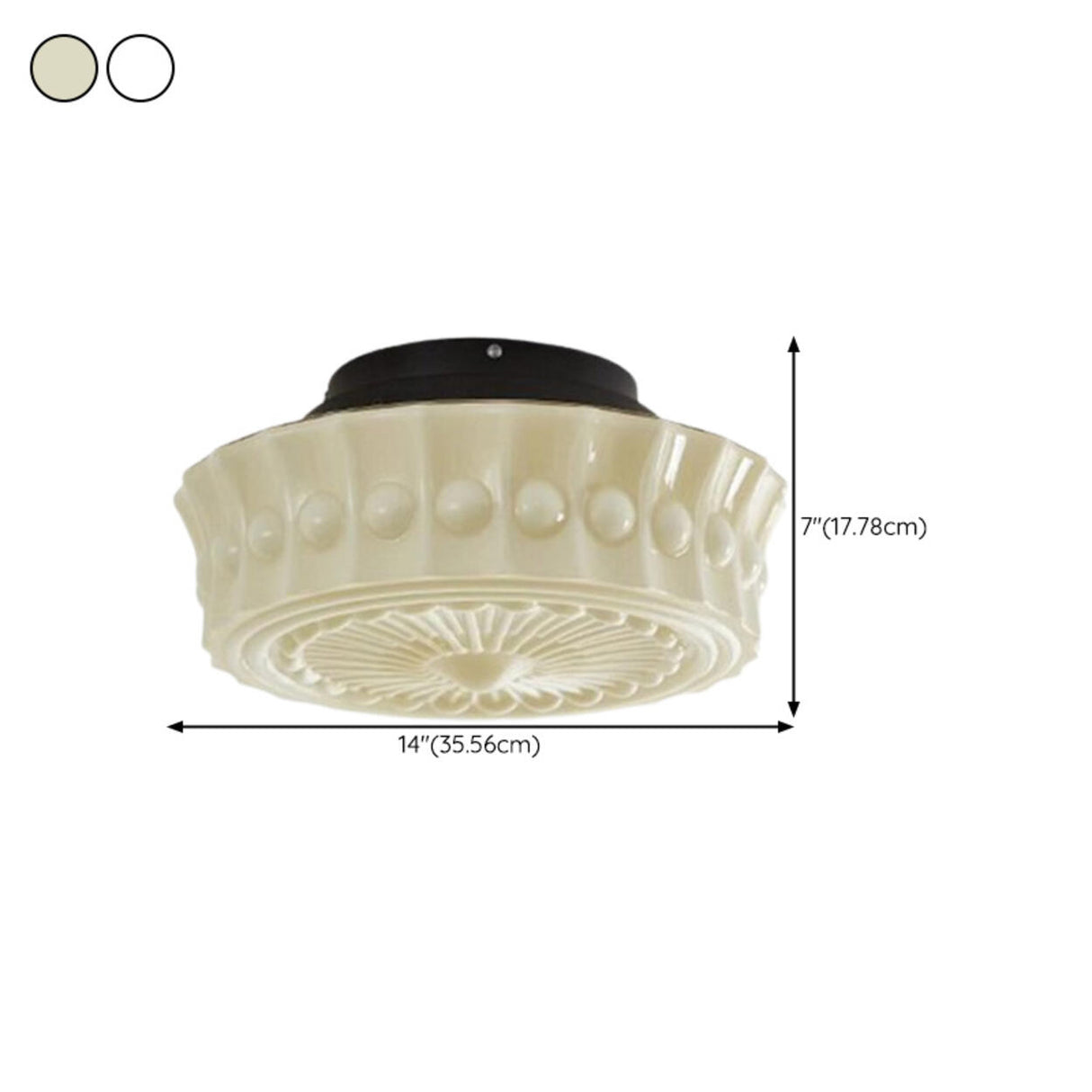 Bedroom Beige Drum White Glass Flush Mount Ceiling Lamp 