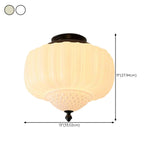 Bedroom Beige Drum White Glass Flush Mount Ceiling Lamp Image - 15